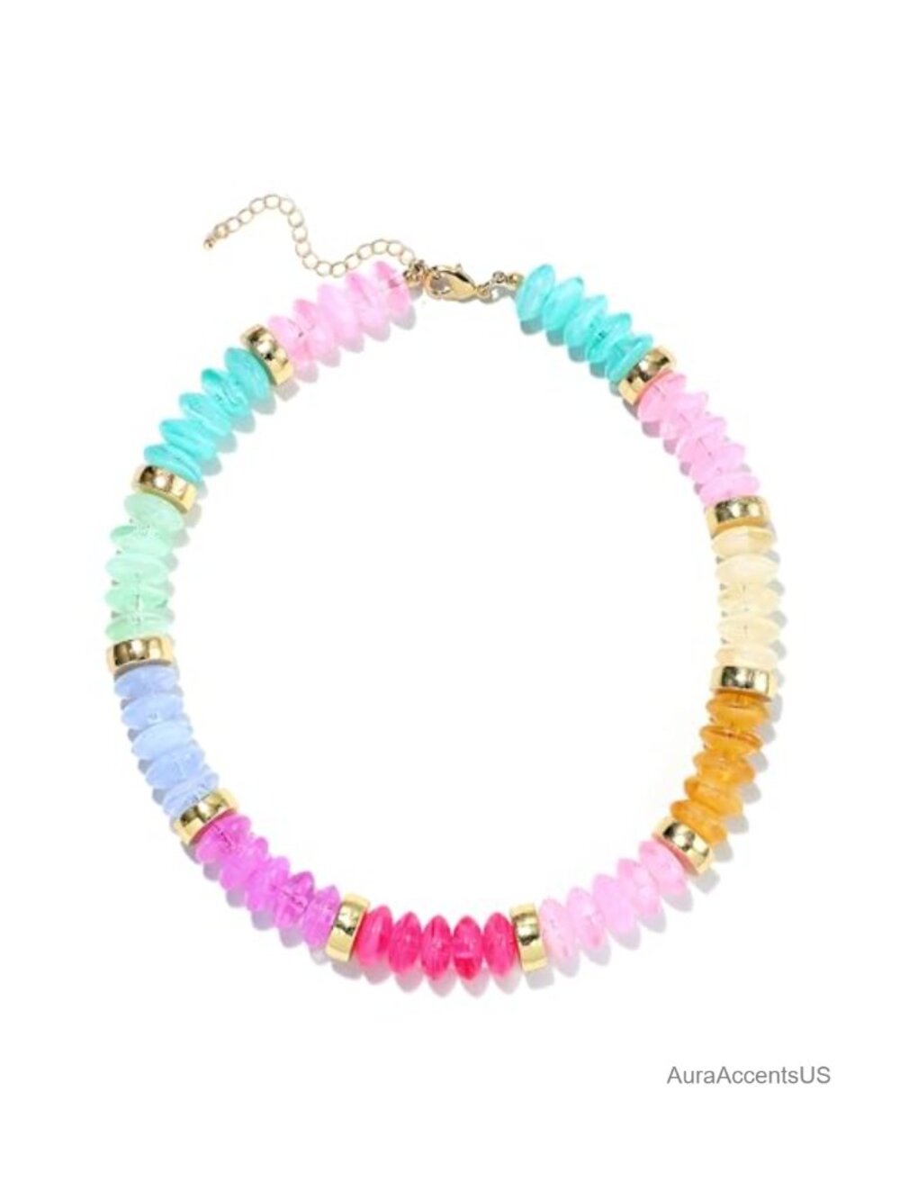 Chunky Beaded Necklace Women Acrylic Resin Boho Choker Lobster Clasp 17in